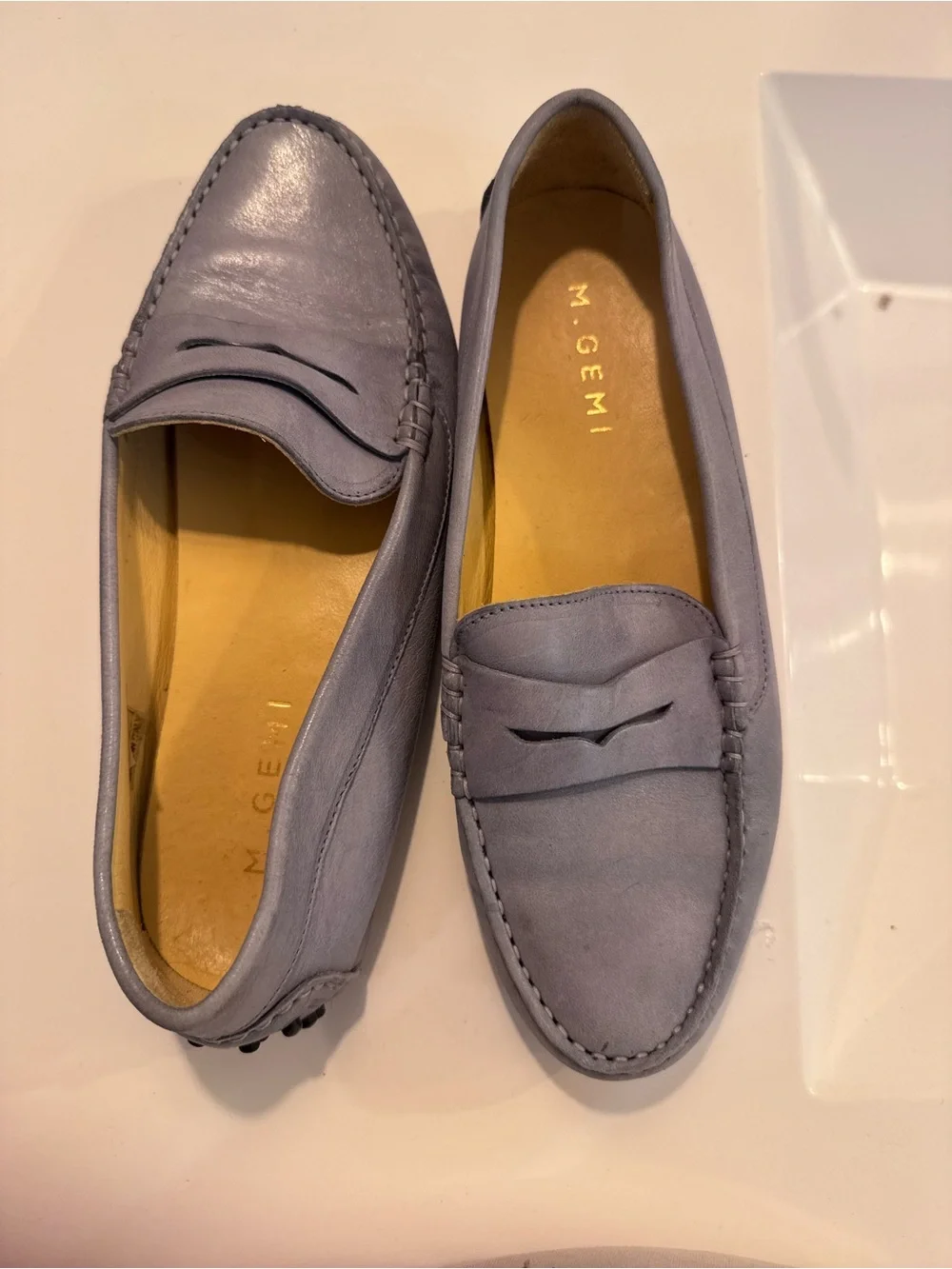 New M. Gemi The Pastoso in Light Gray Leather Penny Driving Loafers size 38.5